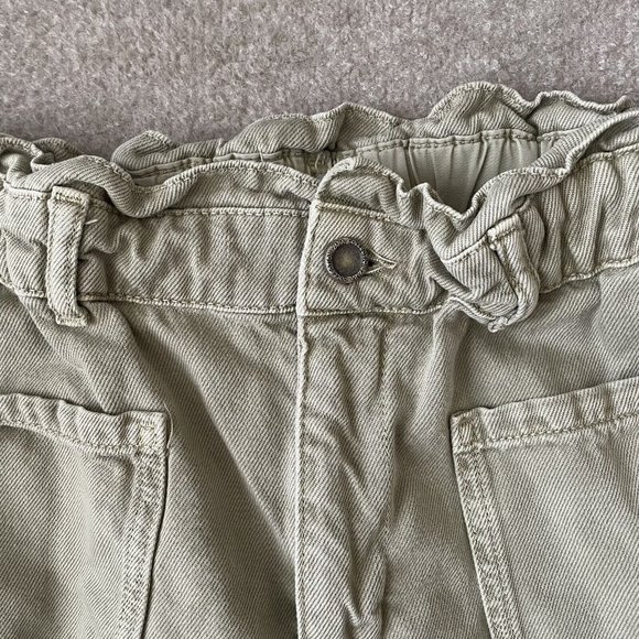 Zara Pants Womens 6 Beige Khaki High Rise Paperbag Cropped 24" Inseam Casual - Picture 4 of 13